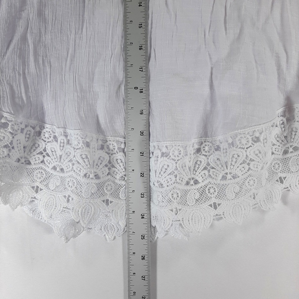 Unique Spectrum White Lace Trim Gauze Peasant Top 1X Boho Tassel Bell Sleeve - Picture 6 of 11